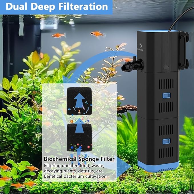 Aquarium Filter for 40-170 Gallon Tank,265GPH Fish Tank Filter 16W Green Clean Machine Submersible Pump Filter for Green Water and Algae Clean,Submersible Internal Filter for Saltwater Freshwater