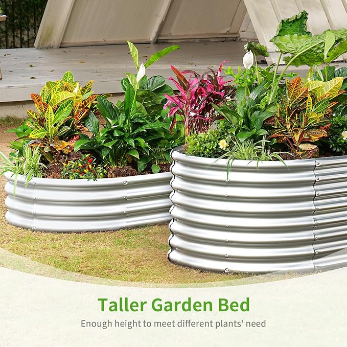 Land Guard 6x3x1.5ft Galvanized Raised Garden Bed Kit, Metal Planter Boxes Outdoor, Oval Metal Raised Garden Bed for Vegetables, Flowers (Silver)