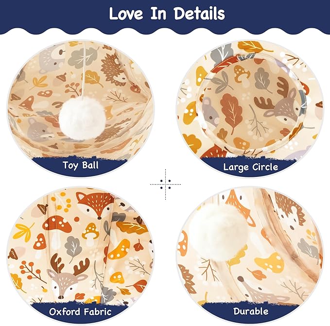 Tempcore Pet Cat Tunnel Tube Cat Toys 3 Way Collapsible, Cat Tunnels for Indoor Cats,Kitty Tunnel Bored Pet Toys Peek Hole Toy Ball Puppy, Kitty, Kitten, Rabbit Beige Deer