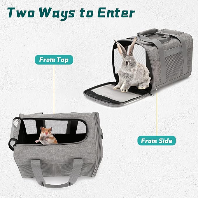 PINVNBY Small Pet Carrier, Guinea Pig Carrier, Bunny Carrier for Travel Camping Outdoor, Breathable Pet Portable Hand Bag for Hamster Bunny Guinea Pig(Gray)