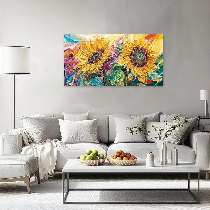Large Sunflower Wall Art Canvas Living Room Floral Flower Pictures Framed Prints Oversize Wall Decor Painting for Bedroom Dining Office Home 60"x30"