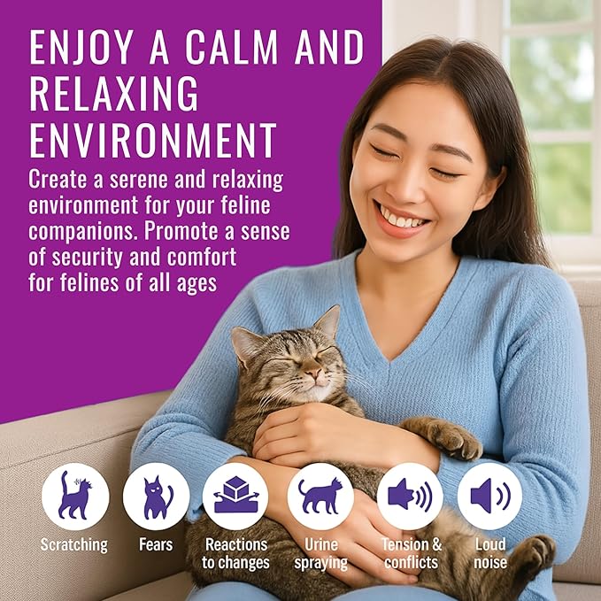 Cat Calming Pheromone Diffuser 4 Pack Cat Calming Diffuser Refills Anxiety Relief Comfort for Cats Reduce Fighting Spraying and Scratching 120 Days Long Lasting Serenity