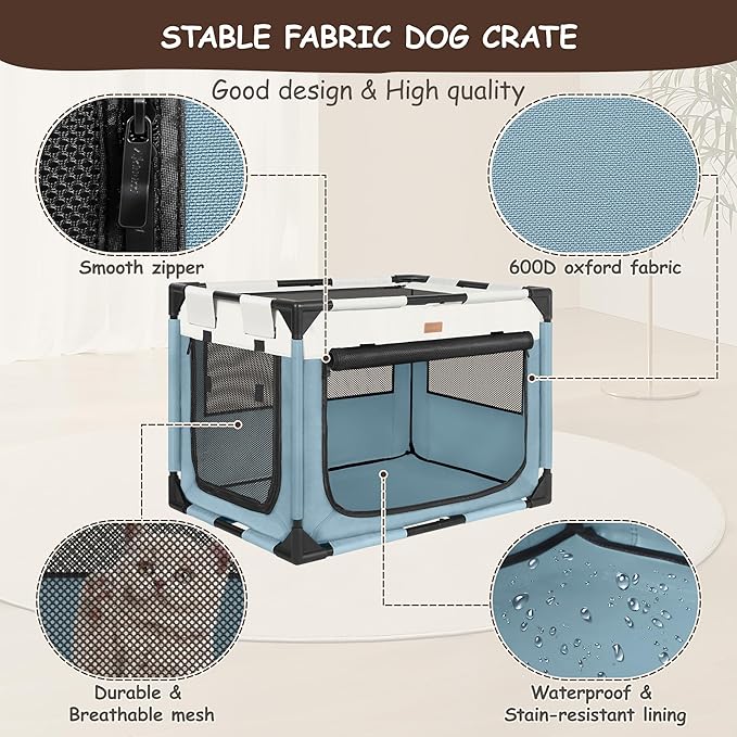 Dog Crate - Soft Pet Kennel for Dogs/Cats, 3-Door Breathable Travel Cage with Mesh Window, Portable Dog Kennel for Indoor & Outdoor,Blue-M