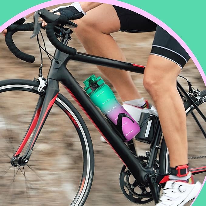 OLDLEY 25 oz Water Bottle, Motivational Water Bottle with Time Marker, Sports Water Bottle With Strap, Leakproof & BPA Free Large Water Bottles for School, Gym, Travel, Outdoor, Tritan,Green&Purple