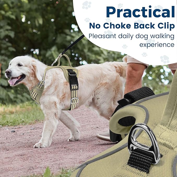 Funfox Dog Harness No Pull, Adjustable Pet Vest Harness, Super Soft Material with Vertical Handle Easy Control, Reflective Night Walking, 2 Leash Clips for Small Sized Dogs, Army Green, S