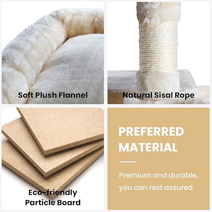 SHA CERLIN 68 Inches Multi-Level Large Cat Tree for Large Kitties/Big Cat Tower with Condo/Cozy Plush Pussycat Perches/Sisal Scratching Posts and Hammocks/Activity Center/Beige