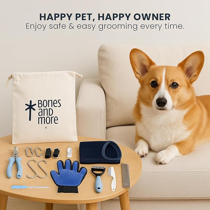 Pet Grooming Hammock Kit for Dogs & Cats, Includes Hammock Harness, Nail Clippers, Nail File, Grooming Glove, Dematting Comb, S-Hooks, Carabiners & Storage Bag for Easy Home Grooming Medium (86ร52) cm