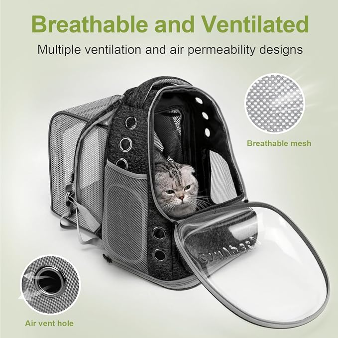 Expandable Cat Backpack,Cat Bubble Backpack Carrier for Carrying Cats, Pets and Small Dogs,Airline-Approved,Designed for Travel, Hiking, Walking,Car (Black