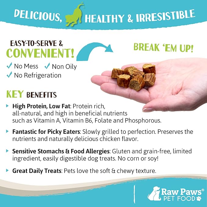 Raw Paws Grain-Free Soft Sausage Treats for Dogs & Cats - Chicken Recipe, 6-oz - USA Chicken Sausage Dog Treats - Soft Treats for Dogs & Cats - Dog Sausage Treats