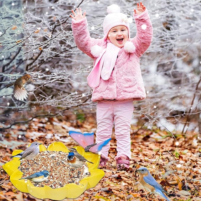 Sunflower Bird Bath for Outside, MeyRolizn Hanging Resin Birdbath with Butterfly Ornament, Garden Ground Bird Feeder Bath Bowl for Outdoor Yard Decor Ywllow(Sunflower)