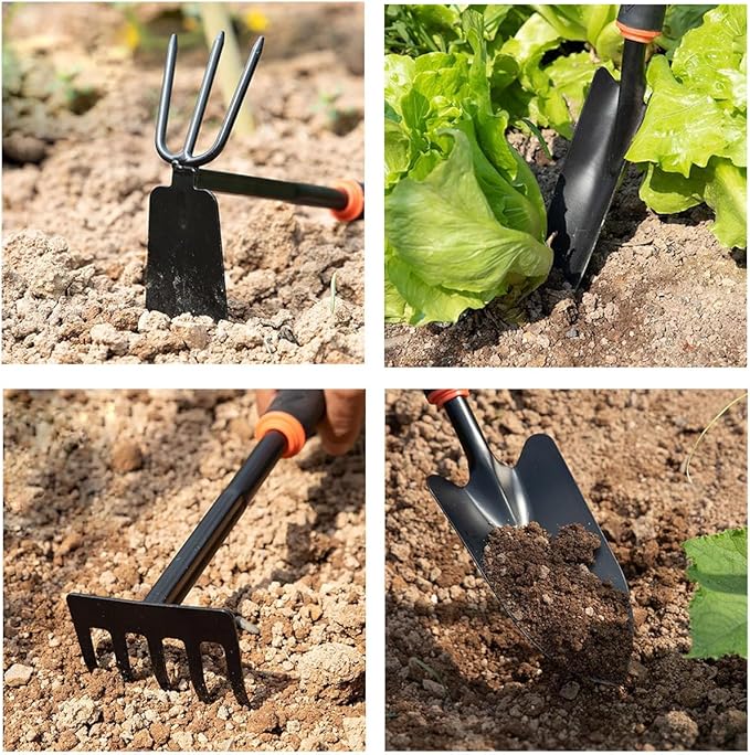 Premium 8-Piece Garden Tools Set – Heavy Duty Carbon Steel with Rust-Proof Coating, Ergonomic Handles, SK-5 Pruning Shears, Waterproof Repotting Mat & Storage Tote Bag – Ideal Gift for Gardeners