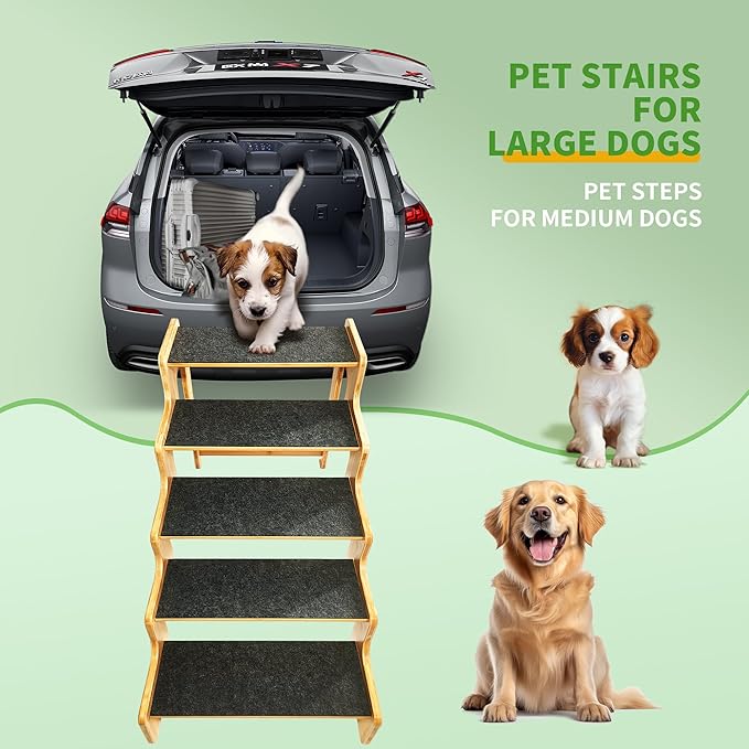 Dog Stairs for Small Dogs,3-Step Bamboo Wooden Dog/Pet/Cat Steps Ramp for Couch Sofa,Bed and Car, Can Support Weighing Up to 160 LB,