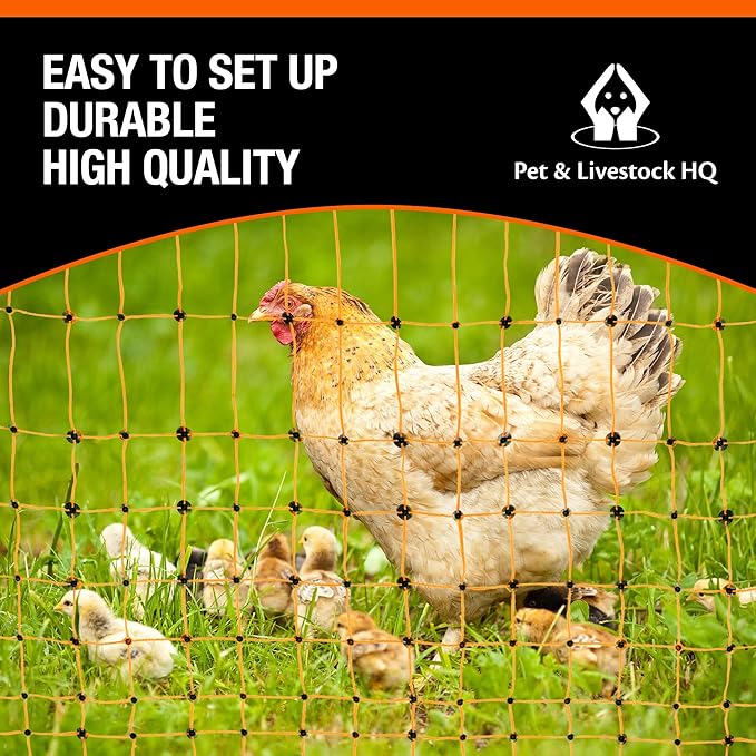 Pet & Livestock HQ Electric Fence Poultry Netting 41" x 164' - Portable Pre-Assembled Electric Net Fencing for Goats, Sheep, Lambs in Farms, Ranches, and Gardens (19 Posts, 2 Spikes)