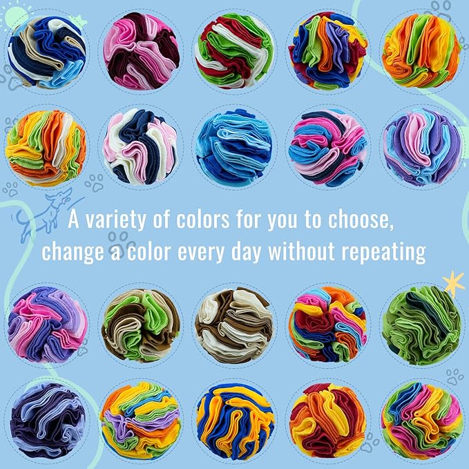 Pet Snuffle Ball, Puzzle Sniffing Interactive Dog Ball for Blind Dogs Training Stress Relief Dog Enrichment Toys Treat Machine Washable (20cm, Rainbow Color)