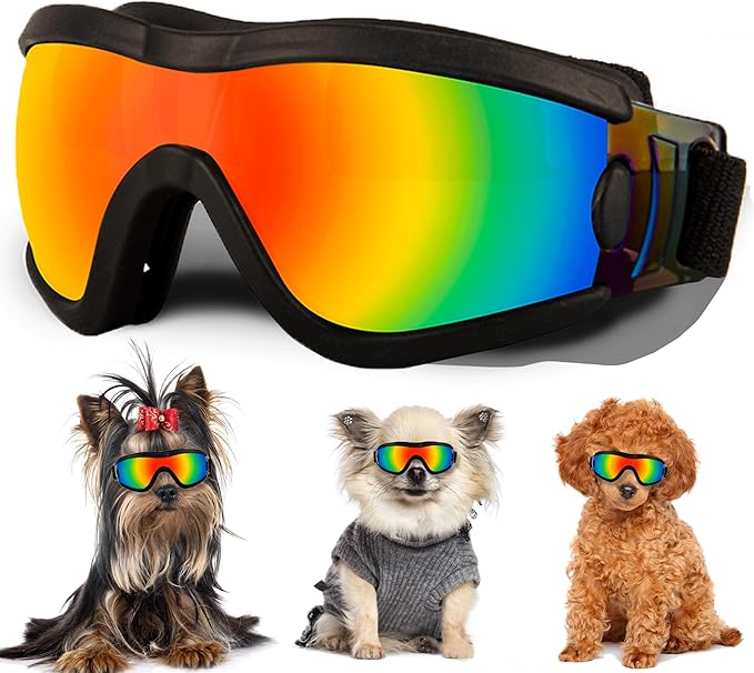Small Dog Sunglasses with Adjustable Strap UV Protection, Winproof Puppy Sunglasses, Suitable for Dogs Eyes Protection,Soft Dog Goggles