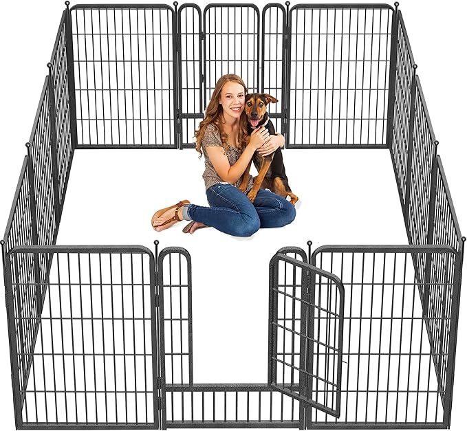 Dog Playpen 32 inch 10 Panels Indoor Dog Pen for Medium/Small Dogs Heavy Duty Metal Dog Fence Outdoor for Yard, Puppy Playpen with Door Portable Pet Fence for RV Camping Yard