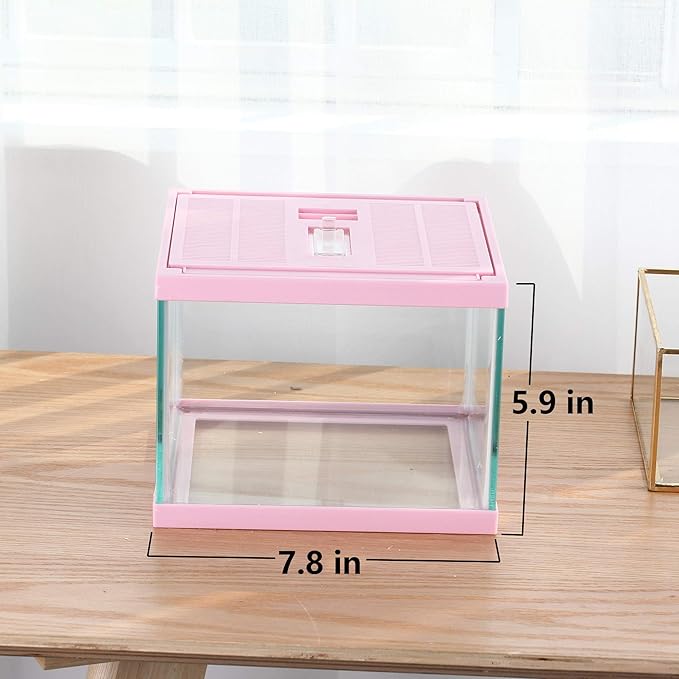 crapelles Reptile Tank Color Pink Spider Terrarium Container Tarantula Box Cage Gecko Habitat Insect Enclosure Frog Carrier Tortoise Snail Container Fish Bowl Hermit Crab House Cricket Breeding Box
