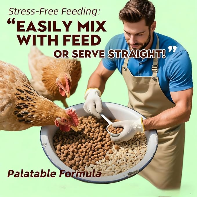 Natural Chicken Dewormer Powder - Chili Flavor | All-Natural Poultry Worm Treatment for Hens & Birds | Easy-Mix Feed Supplement | Safe for Eggs | No Withdrawal (1LB Pouch)