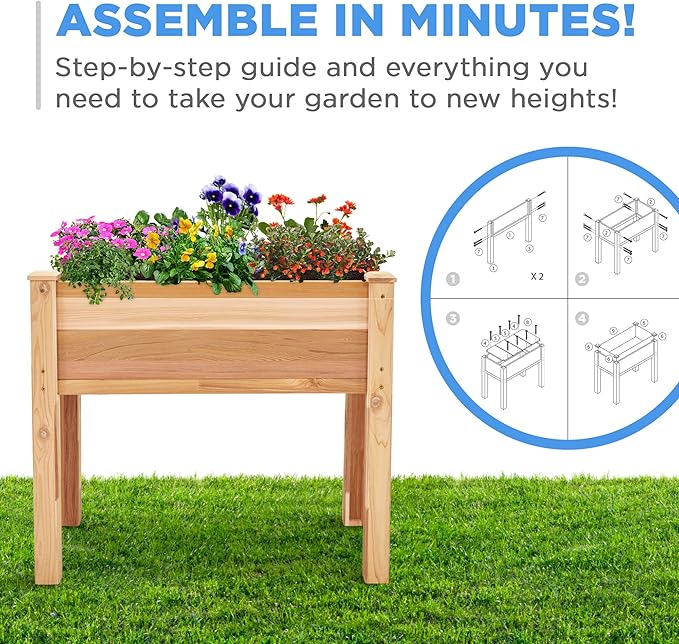 Jumbl Raised Canadian Cedar Garden Bed | Elevated Wood Planter for Growing Fresh Herbs, Vegetables, Flowers, Succulents | 34x18x30”