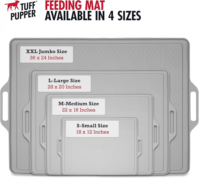 Tuff Pupper 18x12 Small Dog Feeding Mat for Food and Water | Dog Feeding Mats for Floors | Waterproof Puppy Water Bowl Mat | Dogs Placemats Pet Food Tray | Silicone Eating Mats for Cats and Cat Bowls