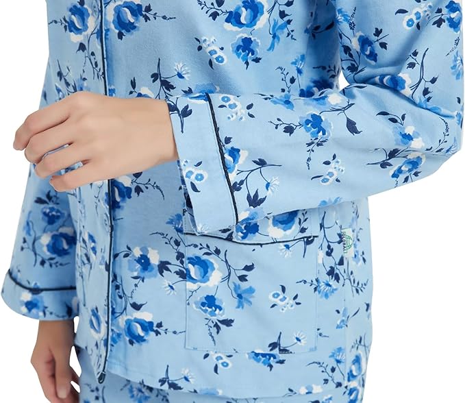 GLOBAL Flannel Pajamas for Women 2-Piece Comfy and Cozy Flannel Pj Set Cotton Loungwear