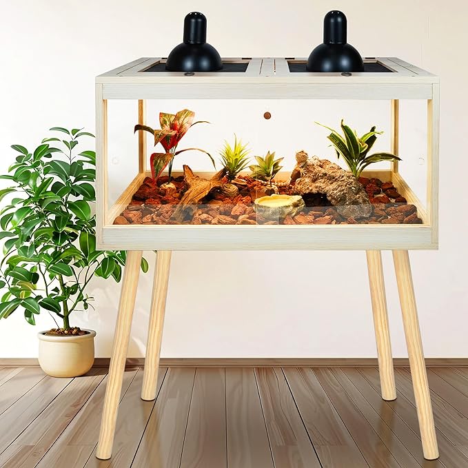 Bearded Dragon Tank with Legs Up to 77 Gallons, Tortoise Habitat with Metal Mesh Top, Reptile Enclosure Lockable Design, Snake Tank (Oak, 62 Gallon, 40" L x 20" W x 47.6" H)