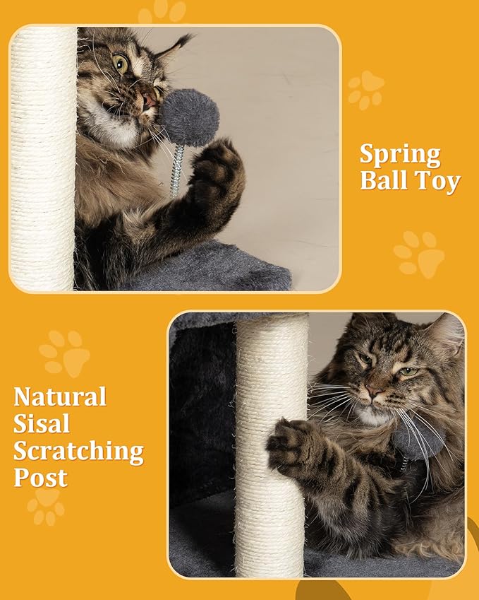 XL Cat Tree Tower for Large Adult Cats 20 lbs+, 25in Perch Bed, Condo Cave for Indoor Medium Kittens, 2 Scratchers, Extra Large Platform