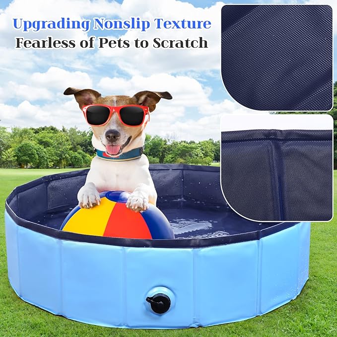 Foldable Dog Bath Swimming Pool Plastic Kiddie Pool Professional Tub Collapsible Grooming Bathtub for Pets Kids Baby and Toddler, 87 x 12 Inches Blue