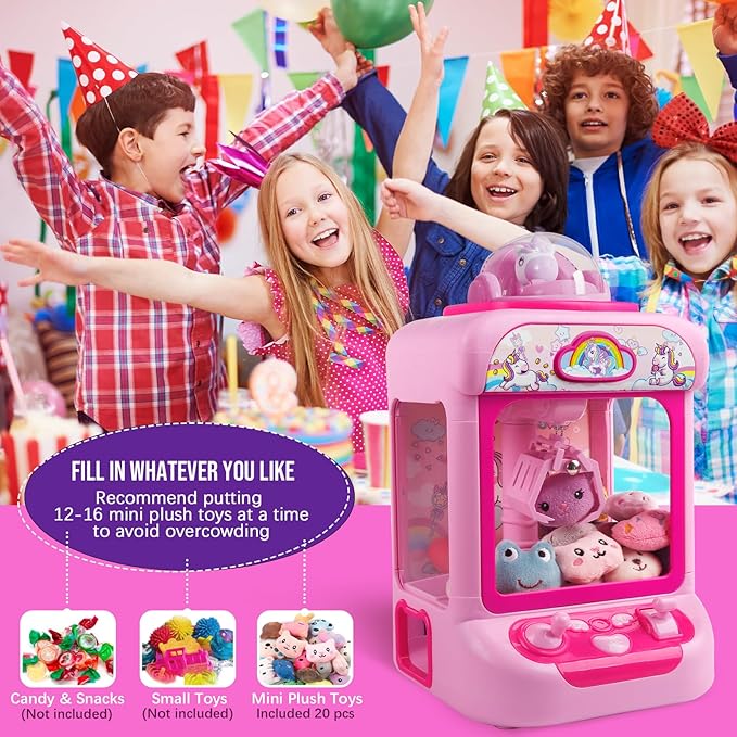 TingingYuli Claw Machine for Kids,Unicorn Mini Vending Machines Candy Grabber Prize Dispenser Toys for Girls,Electronic Arcade Game with 20 Mini Plush Toys for Christmas Easter Birthday Gifts