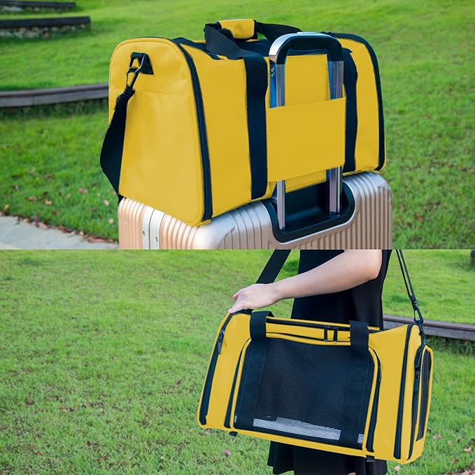 Soft Sided Carrier for Small Medium Cats Dogs,Removable Pad Collapsible Travel Pet Carrier Large Yellow