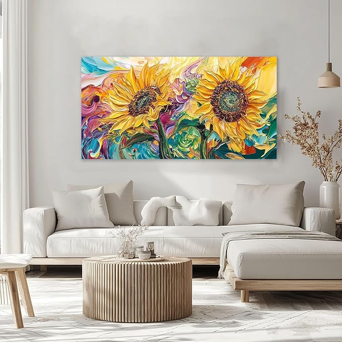 Large Sunflower Wall Art Canvas Living Room Floral Flower Pictures Framed Prints Oversize Wall Decor Painting for Bedroom Dining Office Home 60"x30"
