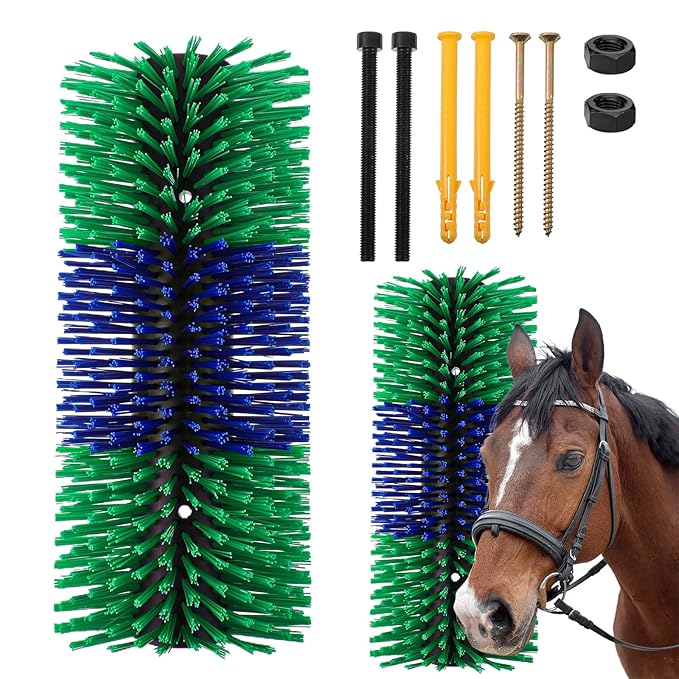 Livestock Scratching Brush, 17.5 x 7.8 Inch Goat Brushes for Grooming, Horse Brushes for Shedding, Livestock Brush with 4 Screws Great for Horse, Elk, Cattle, Pig, Sheep(Green)