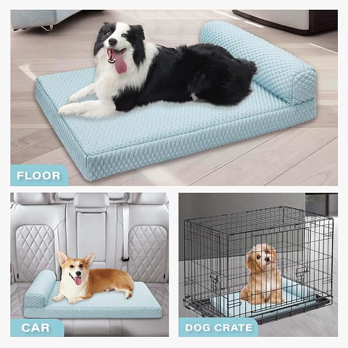 Tinaco Dog Cooling Bed for Large Dogs, Orthopedic Dog Bed with Removable Cover, Washable Dog Couch Bed for Small Medium Large Cats Dogs(WhiteBlue, X-Large)