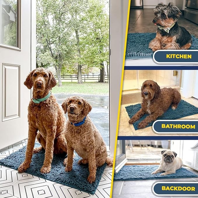 Muddy Mat® Shown on TV–Super Absorbent Microfiber Dog Door Mat for Muddy Paws, Non-Slip Washable Pet Rug, Quick Dry Chenille Entryway Carpet, Machine Washable Indoor Outdoor mat–Atlantic Blue 30"x19"