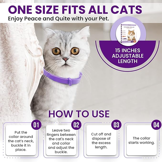 Calming Collar for Cats: Pheromone-Infused Behavior Support, Long-Lasting 30-Day Effect, Adjustable & Waterproof, 4-Pack (M Purple)