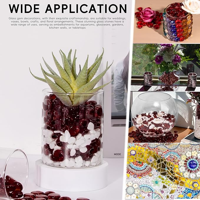 5 LB Dark Red Glass Marbles, Mini Flat Glass Beads for Vase Fillers, Floral Bottom Mancala Gems Pebbles Fish Tank Rocks for Table Aquarium,Home Decor Art Craft Supplies(0.5"~0.7")