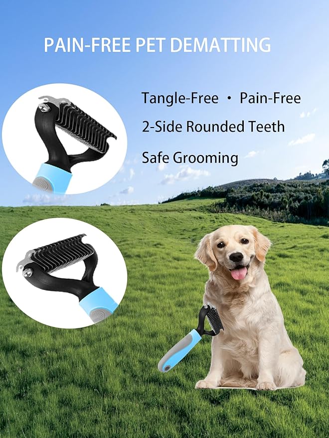 6ps Dog Cat Brush Grooming Kitf, Dog Cat Brushes, Bath Brush, Dematting Rake and Comb, Nail Clipper, Nail File, Flea Comb (Blue 6 Kits)