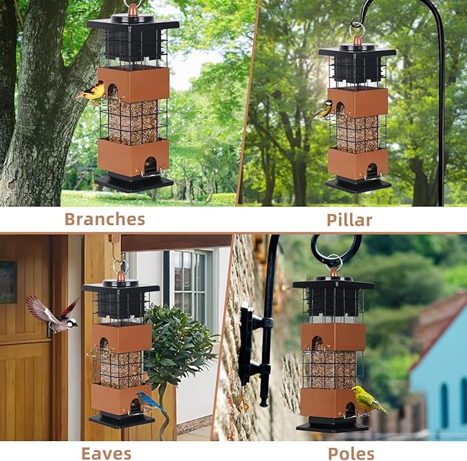 Hanging Squirrel Proof Bird Feeder - 5LBS Large Capacity Thistle Feeder for Finch, Cardinal, Bluebird, Blue Jay, Wild Bird