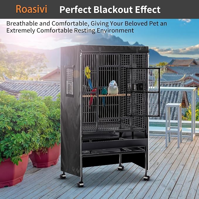 Roasivi Universal Large Birdcage Cover Black Out and Breathable Cages Cover for Parrots and Other Small Animals Durable Waterproofing Washable Material 36" L x 25" W x 48" H Black