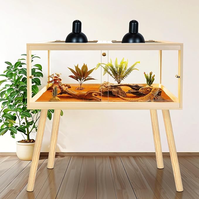 Bearded Dragon Tank with Legs Up to 77 Gallons, Tortoise Habitat with Metal Mesh Top, Reptile Enclosure Lockable Design, Snake Tank (Oak, 77 Gallon, 48" L x 20" W x 47.6" H)