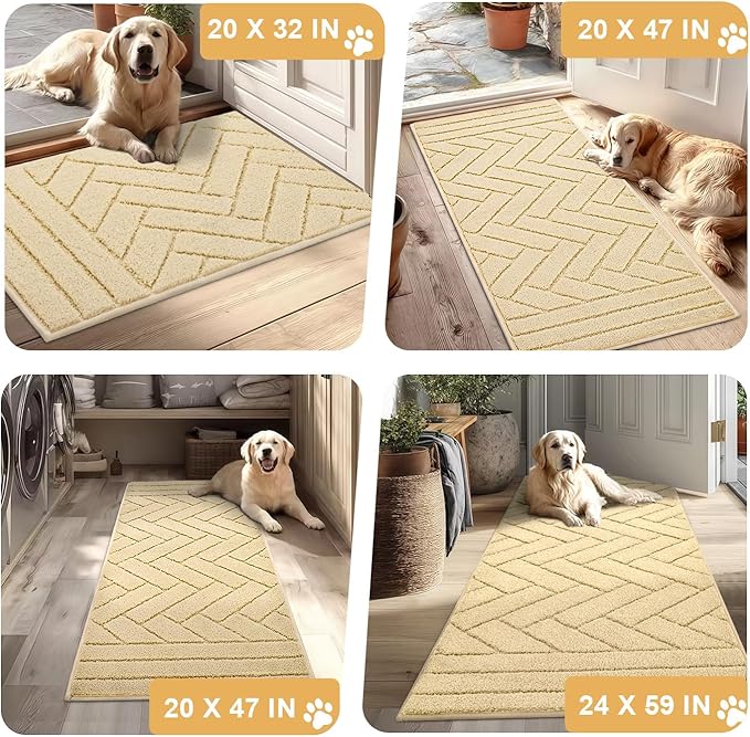 Tindbea Dog Mat for Muddy Paws,Absorbs Moisture Dirt Non-Slip Washable Mud Mat for Dogs,Soft Rubber Backing Front Inside Pet Rug for Entryway, Mud Dog Paws, Patio(20"x31.5",Beige)