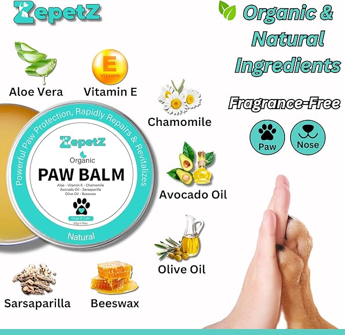 Lick-Safe Organic Paw & Nose Balm for Dogs, Cats & More โ All-Natural, Vegan, Hypoallergenic โ Heals, Protects & Restores Dry, Cracked Paws, Snouts & Elbows โ Aloe, Avocado Oil, Beeswax โ 1.75 oz