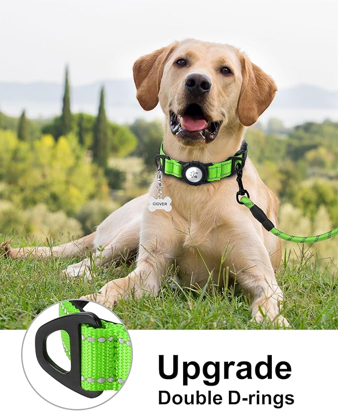 TagME Airtag Dog Collar,Waterproof Reflective Pet Collar with Airtag Holder,Soft Padded and Double D-Rings for Extra Large Dogs,Green