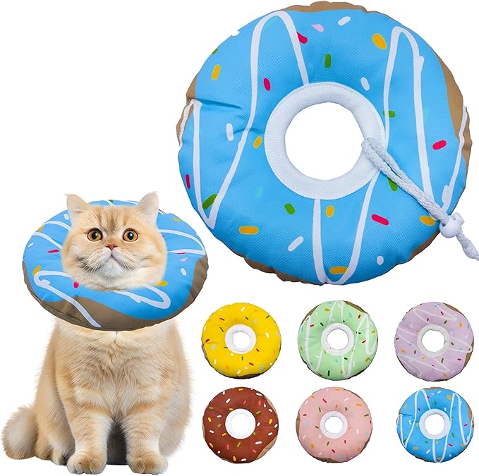 Cat Cone Collar Soft, Adjustable Cat Recovery Collar Kitten Cones to Stop Licking, Cute Donut E Collar After Surgery, Cats Neck Pillow Elizabethan Cones of Shame (Waterproof Blue, Medium)