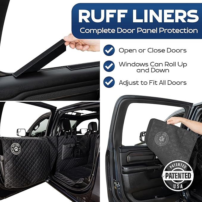 XL Floor Cover with Door Protection, 2025 Black – As Seen on Shark Tank – Fits Full‑Size Crew Cab Trucks with Fold‑Up Seats, Waterproof & Machine Washable – Sturdy XL Dog Hammock for Truck