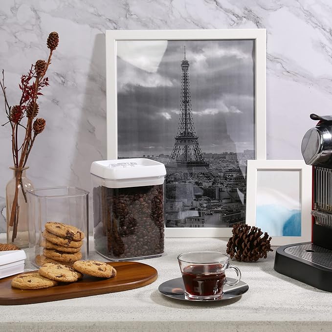 Felli Flip Tite Storage Container with Built-In Spoon & Airtight Lid 5” Large-M Ring Flip Top, Stackable Acrylic Canister for Rice Sugar Flour Protein Powder, Kitchen Pantry Organizer (1.8qt)