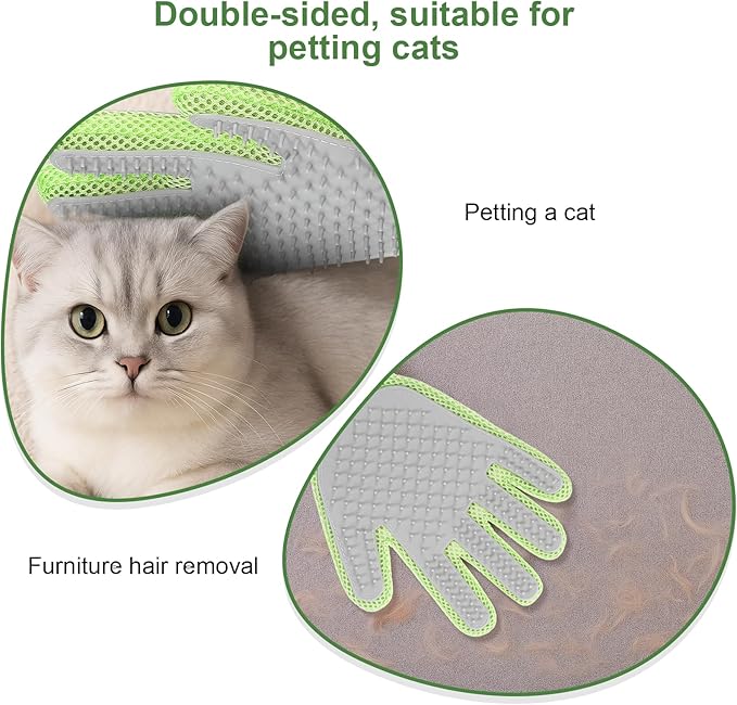 2 in 1 Pet Grooming Glove for Cats & Dogs, Efficient Deshedding Brush Pet Long Short Fur Removal Glove, Gentle Massaging Puppy Kitten Bathing Grooming Brush Tool, Easy Clean Floating Hair Mitt