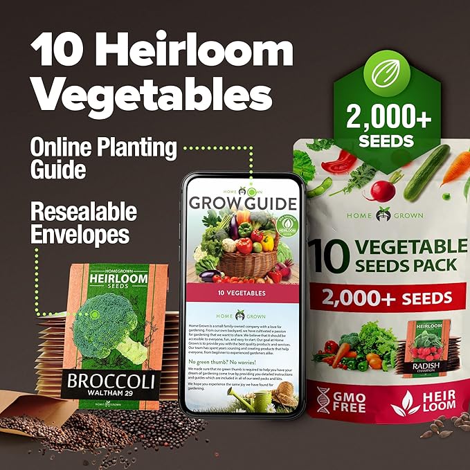 HOME GROWN π¨π¦π π£π₯ππ ππ¨π 10 Variety Vegetable 2,000+ π‘π’π‘-ππ π’ Seeds (Kale Lettuce Tomato Broccoli Beans Peas Bell Peppers Carrot Cucumber Radish) β Indoor & Outdoor Garden Survival Seeds