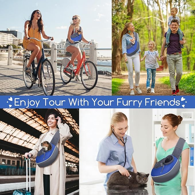 Nobleza Dog Sling Carrier, Mesh Adjustable Pet Sling Puppy Sling Carrier for Small Medium Dog Cat Rabbit (L (up to 10 lbs), Gray Blue)