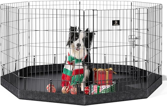 PJYuCien Dog Playpen, 8 Panels 30’’H Dog Pens Indoor with Bottom Pad, Metal Foldable Pet Puppy Exercise Fence Crate Kennel, Better for Small Animals,Black